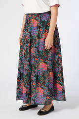 GABRIEL BLACK FORAL PRINT LONG MUSLIN SKIRT