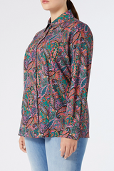 GALLIA COFFEE PAISLEY PRINT COTTON MUSLIN SHIRT