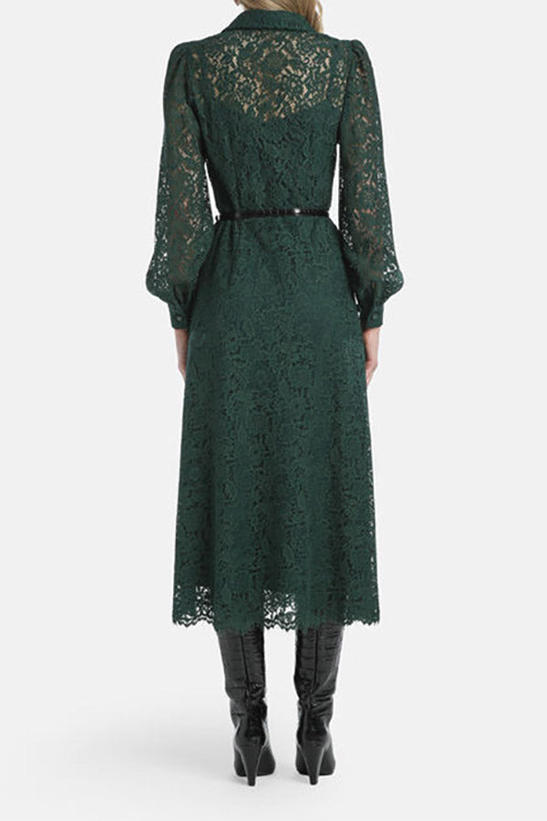 GARDENA GREEN LONG LACE DRESS