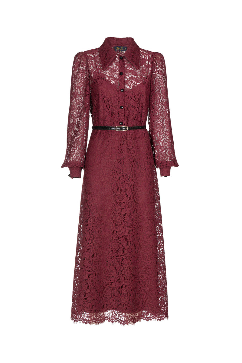 GARDENA RED LONG LACE DRESS