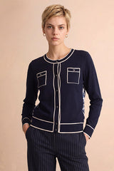 GARZETTE BLUE LONG SLEEVES ROUND NECKLINE PRINTED CARDIGAN