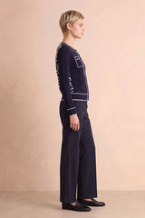 GARZETTE BLUE LONG SLEEVES ROUND NECKLINE PRINTED CARDIGAN