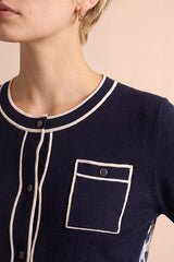 GARZETTE BLUE LONG SLEEVES ROUND NECKLINE PRINTED CARDIGAN