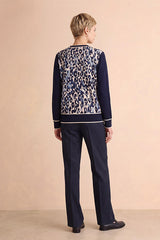 GARZETTE BLUE LONG SLEEVES ROUND NECKLINE PRINTED CARDIGAN