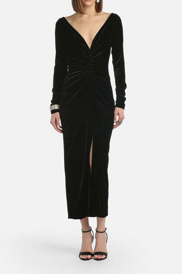 GELOSO BLACK ELEGANT MAXI DRESS