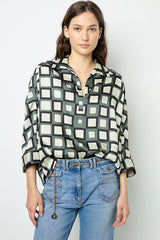 BUNNY SATIN LOOK GEOMETRIC PRINT BLOUSE