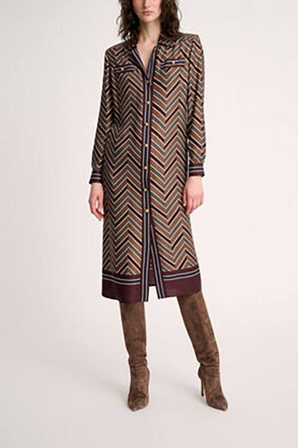 GIARDINO CHEVRON PRINT VISCOSE SHIRT-DRESS