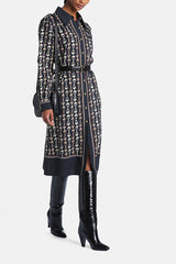 GIREVOLE GOLD BUTTONS PRINTED MIDI DRESS