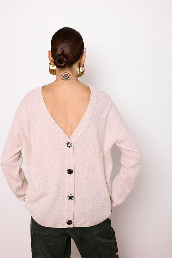 CHARLOTTE JEWEL BUTTONS BEIGE LOOSE CARDIGAN