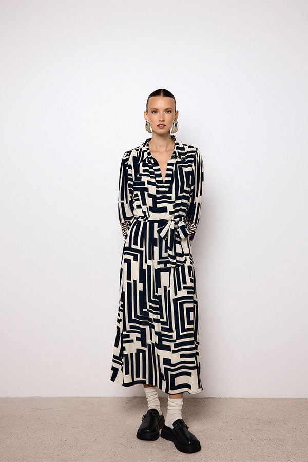 ORPHEE GEOMETRIC PRINT MAXI DRESS