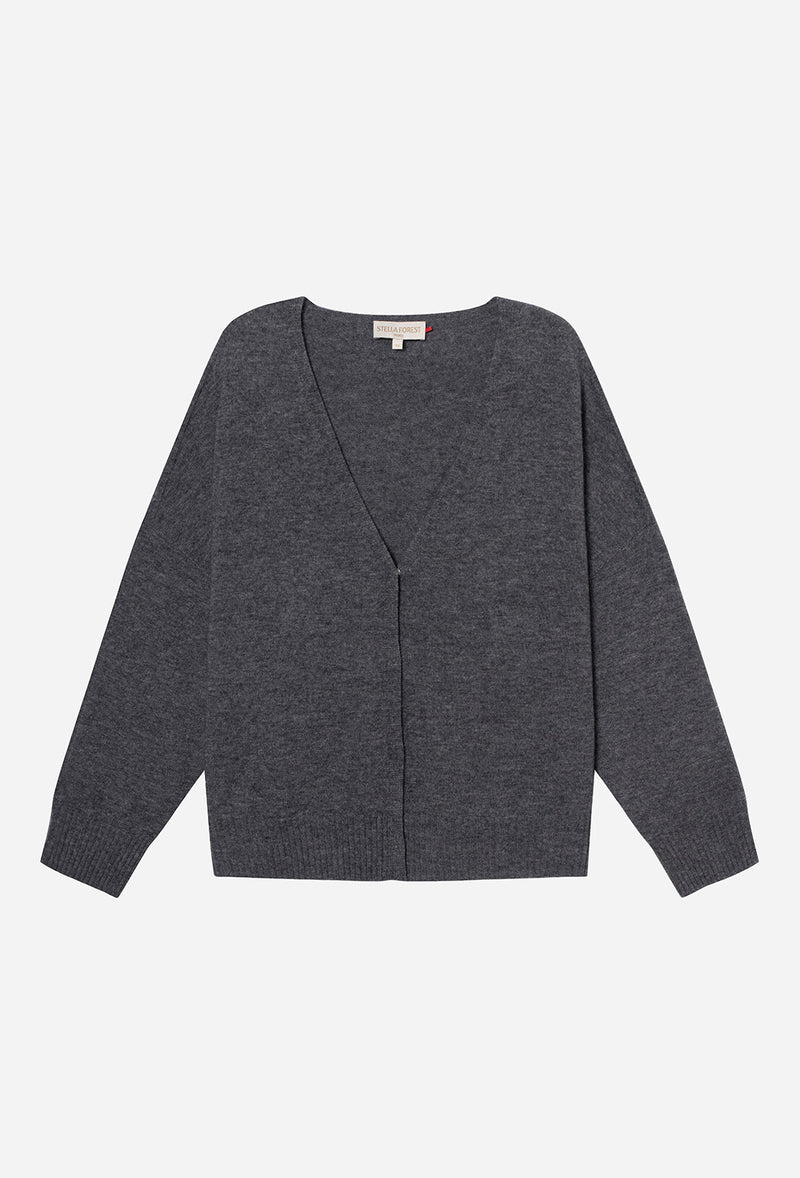 YSEULT GREY V-NECK WOOL CARDIGAN