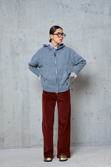 AGATHE GREY HOODED ZIPPED WOOL CARDIGAN