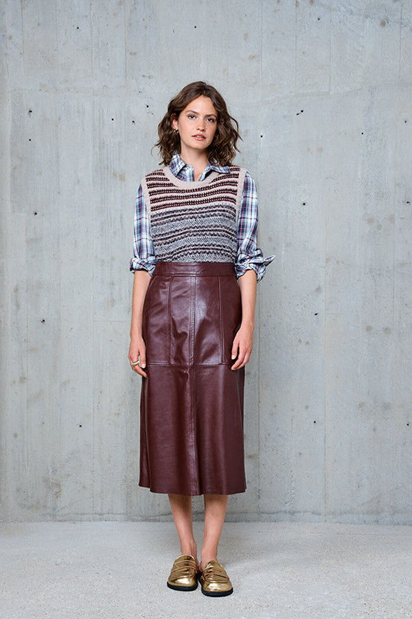 ESMEE BURGUNDY LEATHER SKIRT