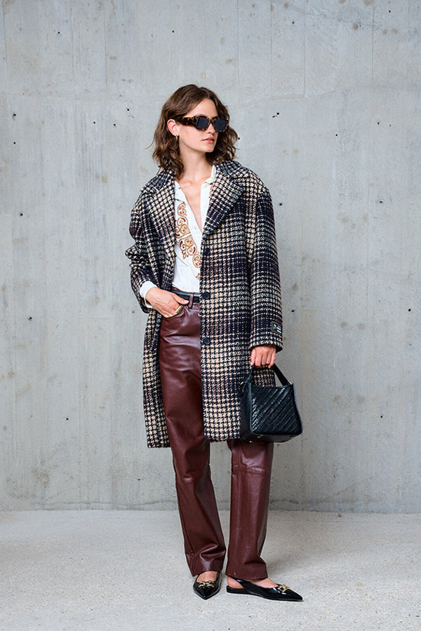 MILENA HOUNDSTOOTH LONG WOOL COAT