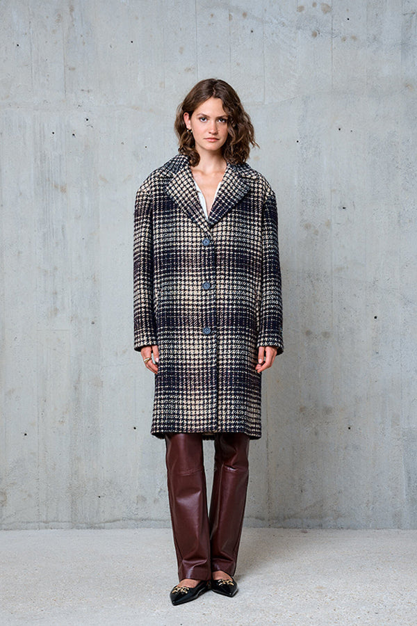 MILENA HOUNDSTOOTH LONG WOOL COAT