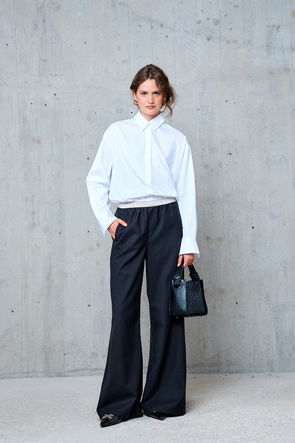 CLOTHILDE BLACK FLARED WOOL TROUSERS