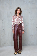 ESMEE BURGUNDY STRAIGHT LEATHER TROUSERS