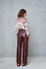 ESMEE BURGUNDY STRAIGHT LEATHER TROUSERS