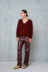 YSEULT BURGUNDY DOUBLE EDGE WOOL SWEATER