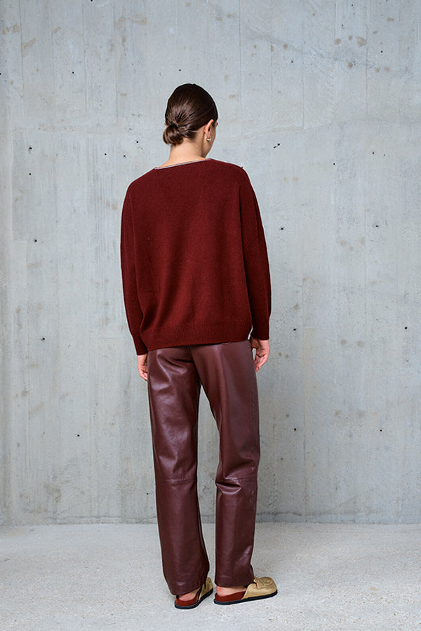 YSEULT BURGUNDY DOUBLE EDGE WOOL SWEATER