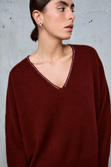 YSEULT BURGUNDY DOUBLE EDGE WOOL SWEATER