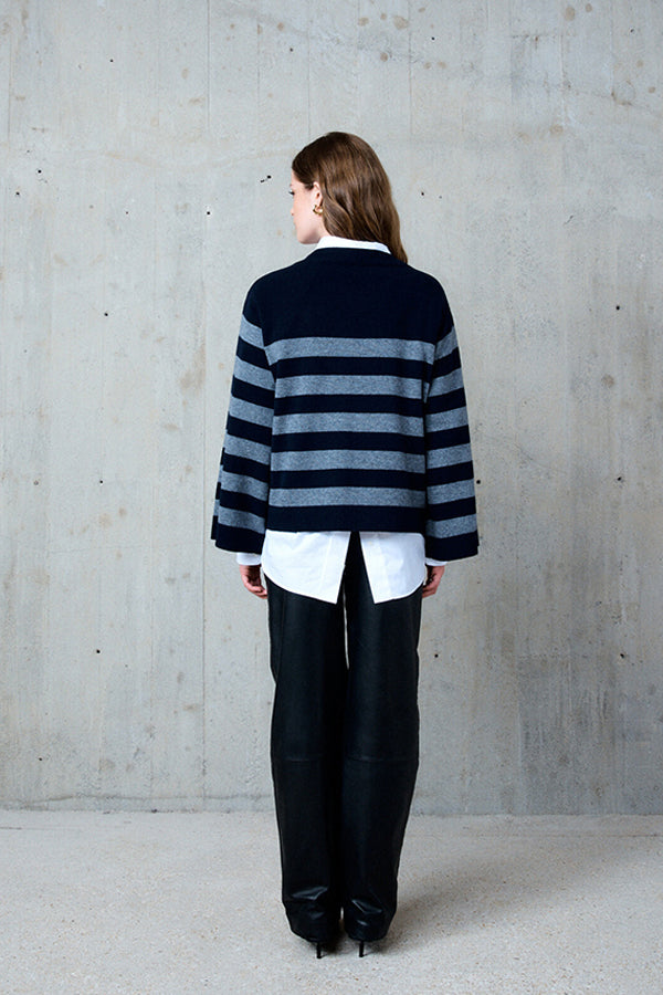 LILOU EMBROIDERED STRIPED SWEATER