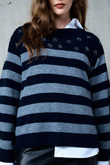 LILOU EMBROIDERED STRIPED SWEATER