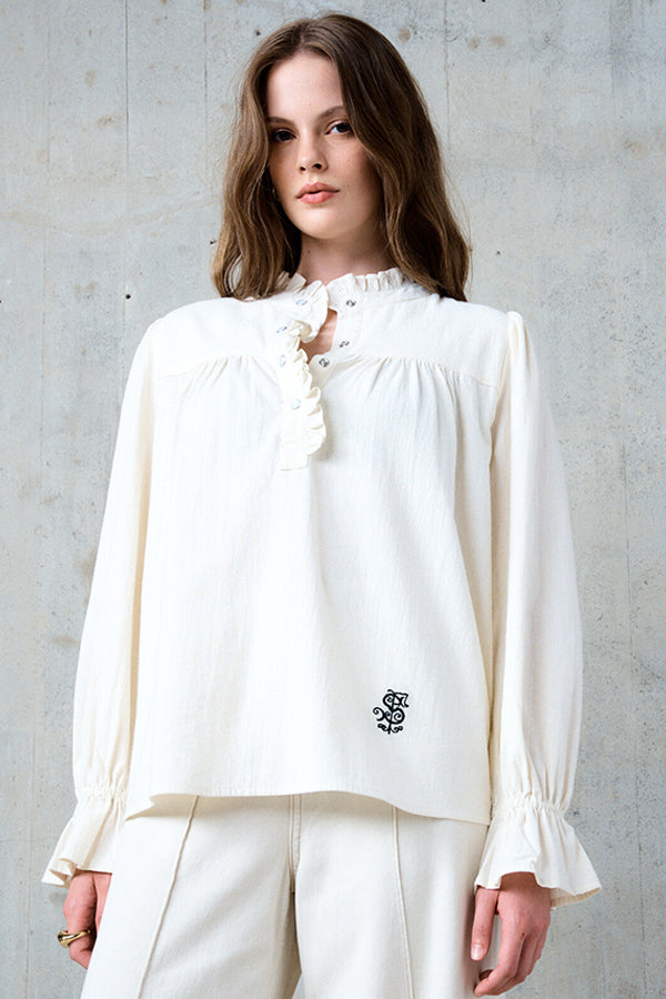 DOUNIA  ECRU EMBROIDERED LOGO TUNIC