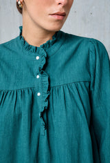 DOUNIA  GREEN EMBROIDERED LOGO TUNIC