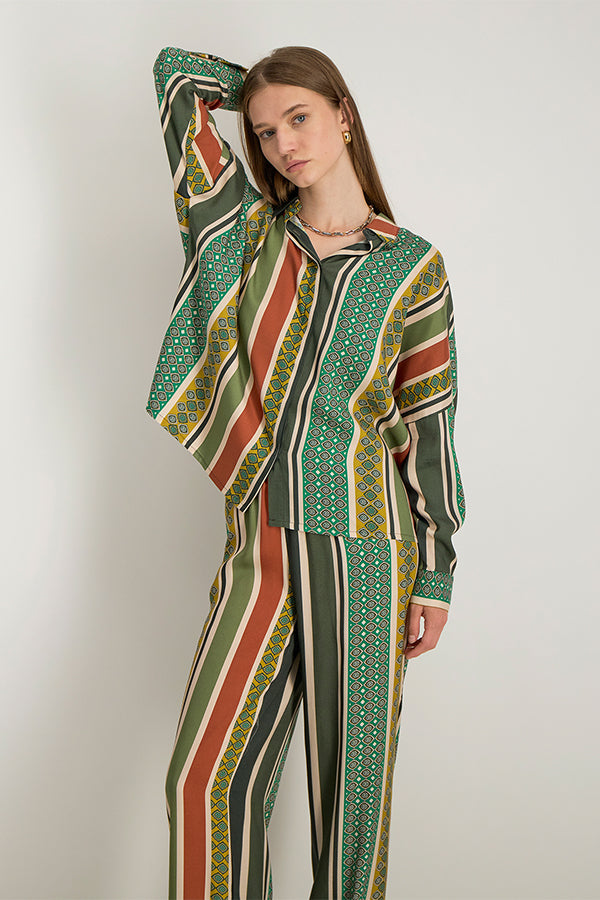 NERIA LONG SLEEVE RETRO PRINT SHIRT