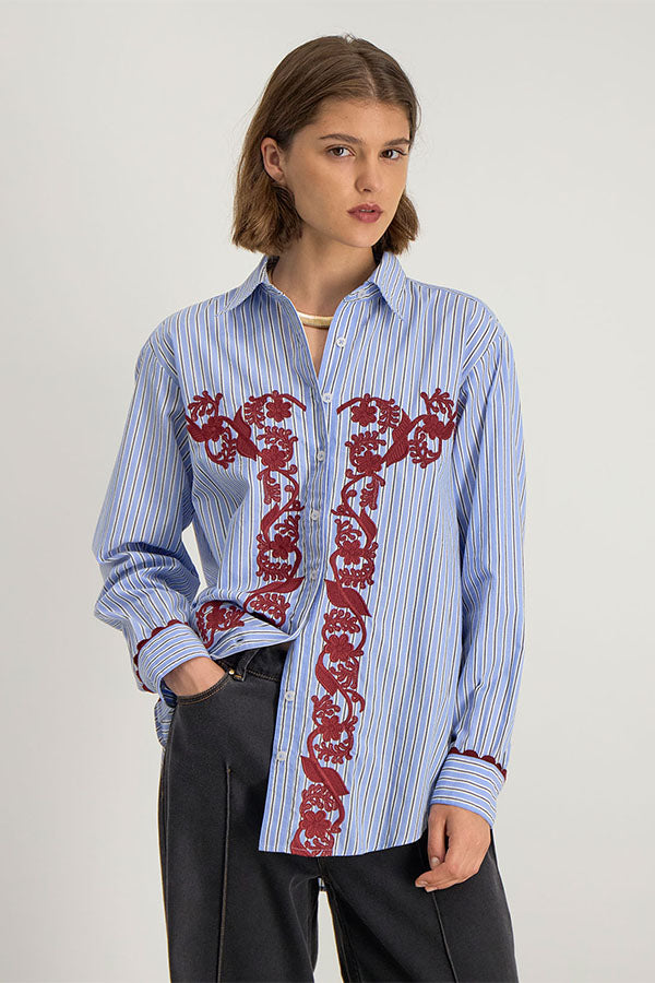 DELIANA STRIPED EMBROIDERED SHIRT