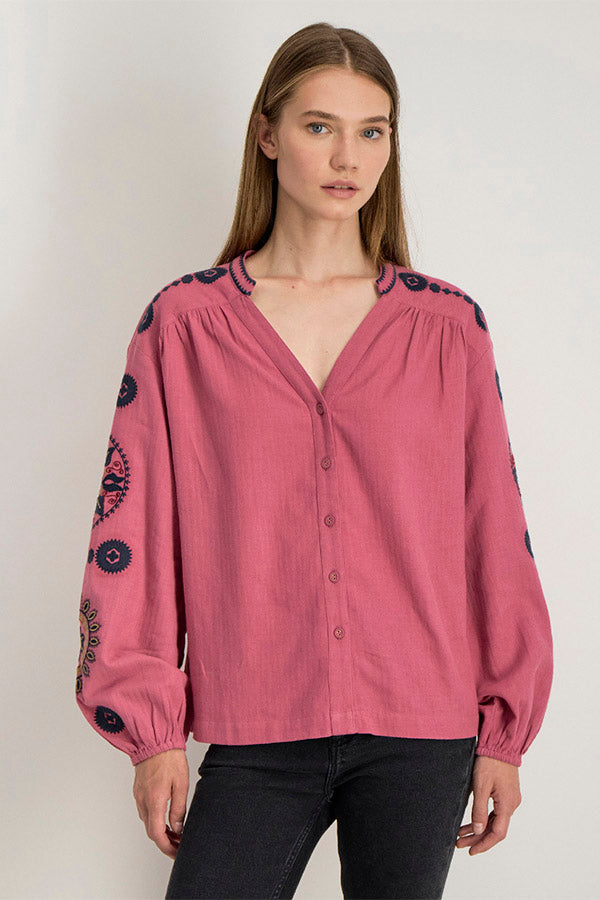 OMIRA ROSEWOOD MANDALA EMBROIDERED SHIRT