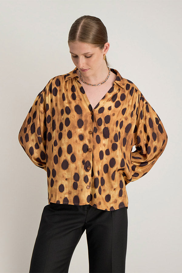 CYRIELLE LONG SLEEVE ANIMAL PRINT SHIRT