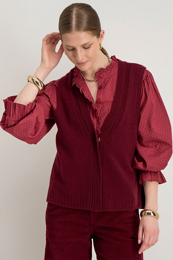 HILDA BURGUNDY SLEEVELESS CARDIGAN