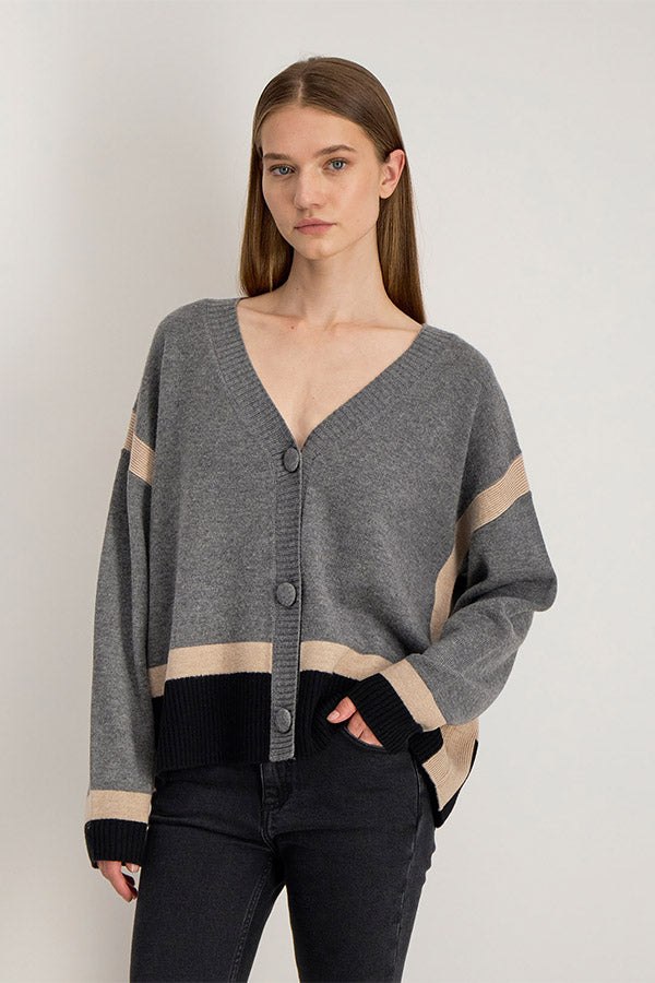 VESPER COLORBLOCK MERINO WOOL CARDIGAN