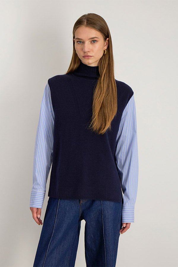 LITA NIGHT BLUE MERINO WOOL HYBRID SWEATER