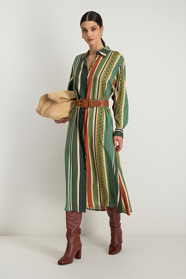 NERIA LONG RETRO PRINT SHIRT DRESS