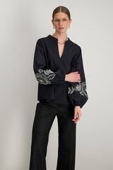 ORLANE BLACK BALLON SLEEVE EMBROIDERED TUNIC