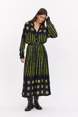 RUSTY GREEN PLEATED MAXI SKIRT