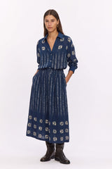 RUSTY INDIGO PLEATED MAXI SKIRT