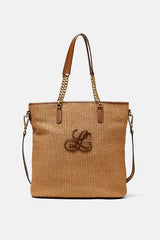 IDENTITA TOBACCO RAFFIA SHOULDER BAG