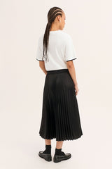 TELA BLACK ELASTICATED WAIST PLEATED SATIN SKIRT