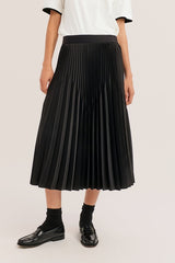 TELA BLACK ELASTICATED WAIST PLEATED SATIN SKIRT