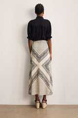 NAYLIA BICOLOR PRINT MIDI SKIRT