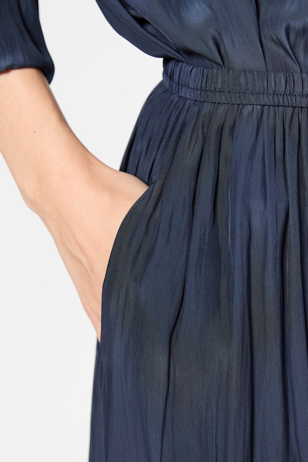 VANINA NAVY PLEATED SATIN SKIRT