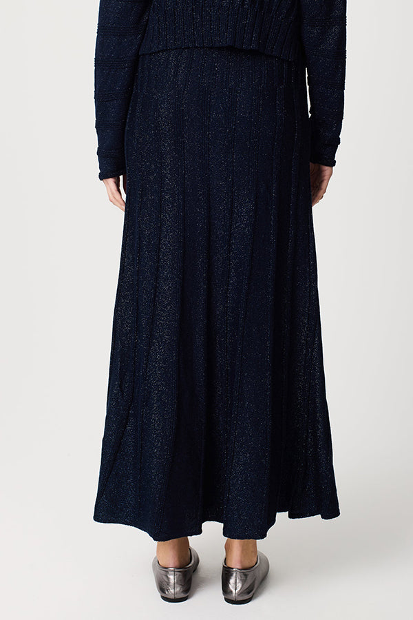 NAVY VERTICAL LINKS MIDI SKIRT
