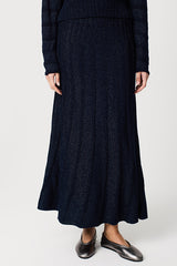 NAVY VERTICAL LINKS MIDI SKIRT