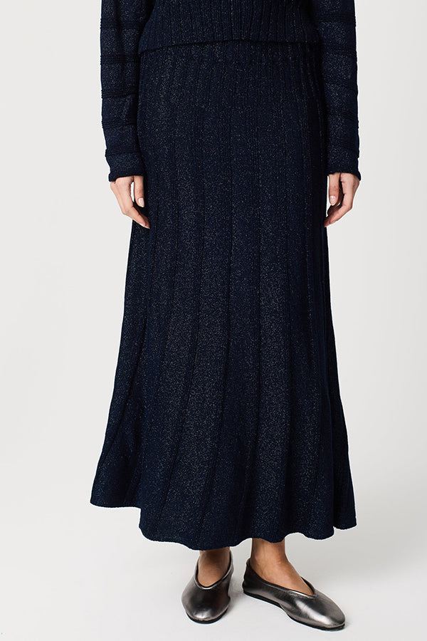 NAVY VERTICAL LINKS MIDI SKIRT