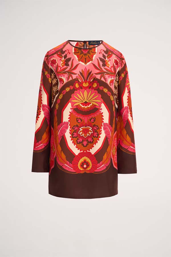 LACCIO ORANGE PRINTED PURE SILK BLOUSE