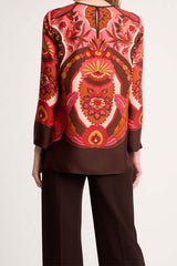 LACCIO ORANGE PRINTED PURE SILK BLOUSE